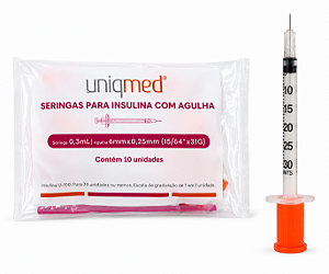 SERINGA INSULINA 0,3ML 6X0,25 15/64 31G C/AG - PCT/10 - UNIQMED