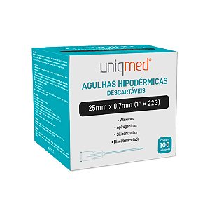 AGULHA HIPODERMICA 22G 25MM X 0,70MM - CX/100 - UNIQMED