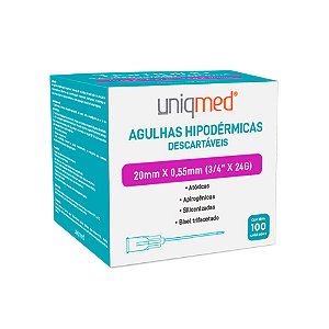 AGULHA HIPODERMICA 24G 20MM X 0,55MM - CX/100 - UNIQMED