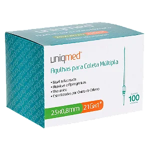 AGULHA P/ COLETA MULTIPLA A VACUO 21G 25X0,8MM - CX/100 - UNIQMED