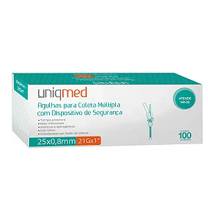 AGULHA P/ COLETA MULTIPLA A VACUO 21G 25X0,8MM C/ DISP. SEGURANÇA - CX/100 - UNIQMED