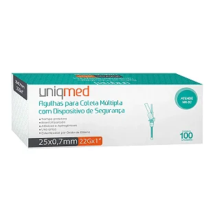 AGULHA P/ COLETA MULTIPLA A VACUO 22G 25X0,7MM C/ DISP. SEGURANÇA - CX/100 - UNIQMED