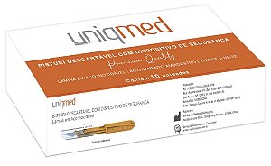 BISTURI DESCARTAVEL N21 C/ DISP. SEG. AÇO INOX C/ CABO 4 - CX/10 - UNIQMED
