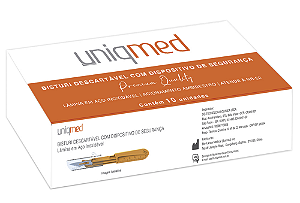 BISTURI DESCARTAVEL N23 C/ DISP. SEG. AÇO INOX C/ CABO 4 - CX/10 - UNIQMED