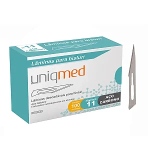LAMINA BISTURI N11 DESCARTAVEL - AÇO CARBONO - CX/100 - UNIQMED