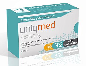 LAMINA BISTURI N12 DESCARTAVEL - AÇO CARBONO - CX/100 - UNIQMED