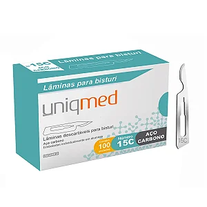 LAMINA BISTURI N15C DESCARTAVEL - AÇO CARBONO - CX/100 - UNIQMED
