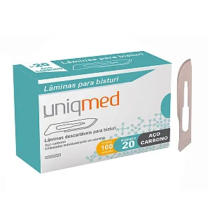 LAMINA BISTURI N20 DESCARTAVEL - AÇO CARBONO - CX/100 - UNIQMED
