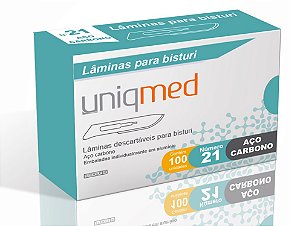 LAMINA BISTURI N21 DESCARTAVEL - AÇO CARBONO - CX/100 - UNIQMED