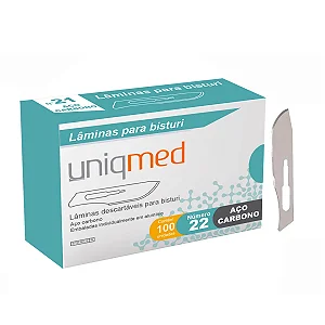 LAMINA BISTURI N22 DESCARTAVEL - AÇO CARBONO - CX/100 - UNIQMED