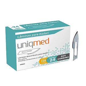 LAMINA BISTURI N24 DESCARTAVEL - AÇO CARBONO - CX/100 - UNIQMED