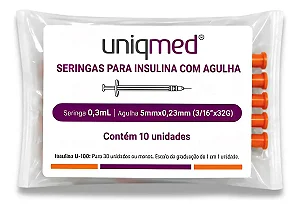 SERINGA INSULINA 0,3 X 5MM 32G C/AG - PCT/10 - UNIQMED