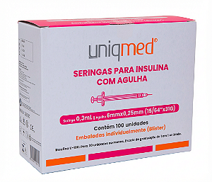 SERINGA INSULINA 0,3ML 6X0,25 31G C/AG NAO ESTERIL - CX/100 - UNIQMED
