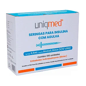 SERINGA INSULINA 0,5ML 8X0,30 5/16 30G C/AG - PCT/10 - UNIQMED