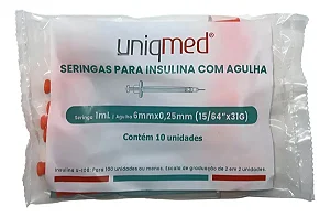 SERINGA INSULINA 1ML 6X0,25 31G C/AG - PCT/10 - UNIQMED