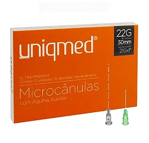 ~AMOSTRA - MICROCANULA COM AGULHA AUXILIAR 21G 22GX50MM - UNIQMED