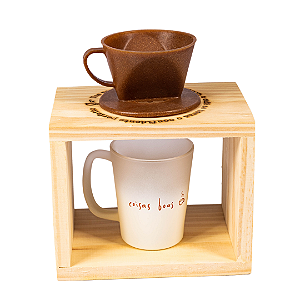 Coador de Madeira com Caneca de Vidro Uatt Naturals Celebrar