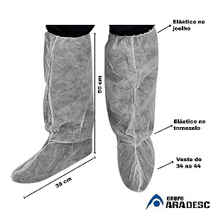 Bota Descartável em TNT 20 gramas cano Alto 50 cm Aradesc C/50 unid. Branco