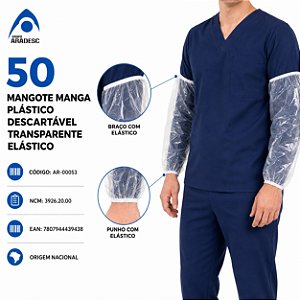 50 Mangote Manga Plástico Descartável Transparente Elástico