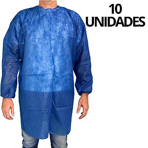 10 AVENTAL DESCARTAVEL MANGA LONGA TNT AZUL MARINHO ARADESC