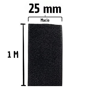 FECHO DE CONTATO TIPO VELCRO PRETO  25MM FEMEA MACIO