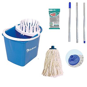 Conjunto Mopinho Bralimpia Azul Limpeza De Pisos 12l esponja