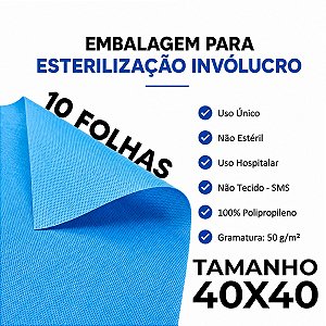 10 Embalagem Sms 40x40 50 Gramas Involucro P/Esterilização