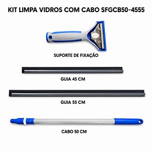Rodo Limpa Vidros Bralimpia laminas de 45 e 55cm cabo 50 cm