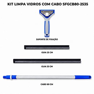 Rodo Limpa Vidros Bralimpia laminas de 25 e 35cm cabo 80 cm