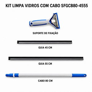 Rodo Limpa Vidros Bralimpia laminas de 45 e 55cm cabo 80 cm