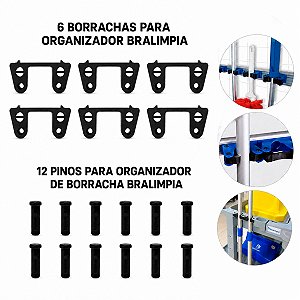 6 BORRACHA 12PINOS de Suporte Vassoura Organizador Bralimpia