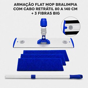 1 Armação Bralimpia Flat Mop com 1 Cabo e 3 fibras BIG Azul