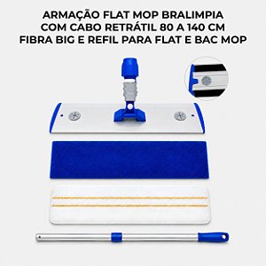 1 Armação Bralimpia Flat Mop 1 Cabo e 1 fibra azul e 1 REFIL