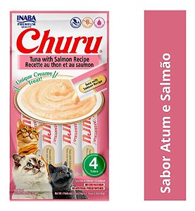 PETISCO CHURU SABOR ATUM E SALMAO Gatos 4 Tubos 56g - INABA