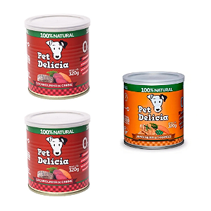 KIT 3 UN PET DELÍCIA CARNE FRANGO CÃES 320G CADA