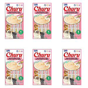 KIT 6UN PETISCO CHURU SABOR ATUM E SALMAO GATOS 4 TUBOS 14G