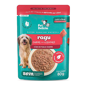 PET DELÍCIA RAÇÃO ÚMIDA SACHE RAGU CARNE LEGUMES CÃO 80G