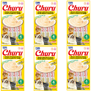 KIT 6 UN PETISCO CHURU GATOS SABOR GALINHA E QUEIJO 4 TUBOS 14G