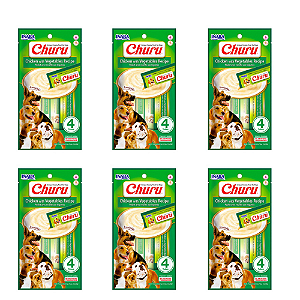 KIT 6UN PETISCO CHURU CÃES SABOR FRANGO COM VEGETAIS 4 TUBOS 14G
