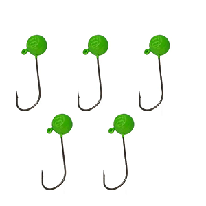 KIT 5 UN CHUMBADA ANZOL JIG HEAD 3/0 90 ESFÉRICA 15G VERDE