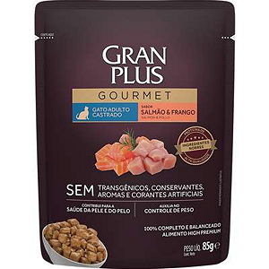 GRAN PLUS SACHE GOURMET GATO CAST SALMAO/FRANGO 85G 1UN