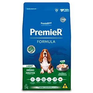 PREMIER RAÇÃO FORMULA LIGHT CÃES ADULTOS RAÇAS MÉDIAS 15KG