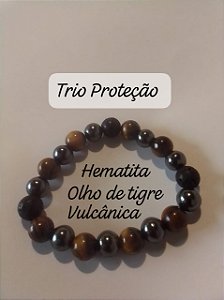 PULSEIRA TRIO PROTEÇÃO / HEMATITA, VULCANICA E OLHO DE TIGRE