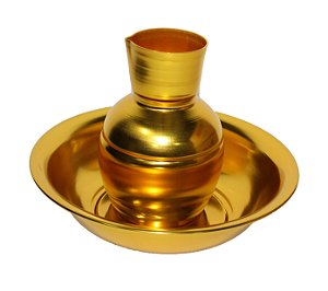 Jogo Jarra com Bacia (Ânfora) Alumínio Dourada