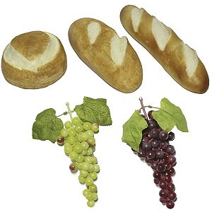 Kit Arranjo Santa Ceia 3 Pães e 2 Uvas 24cm