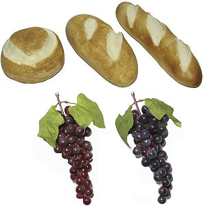 Kit Arranjo Santa Ceia 3 Pães e 2 Uvas 24cm