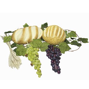 Kit Arranjo Santa Ceia 2 Pães Uvas  Folhagem e Trigo