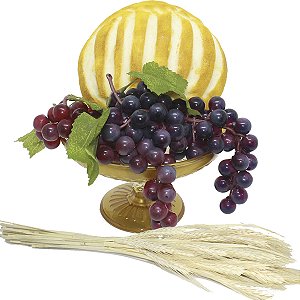 Kit Arranjo Santa Ceia Bandeja Luxo Degrade Pão Italiano M Uvas Trigo