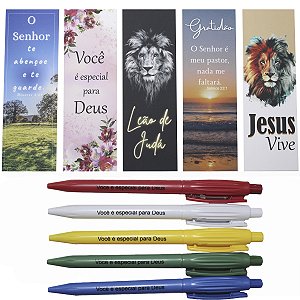 Kit 10 Marca Páginas 10 Canetas Lembrancinhas Evangélicas