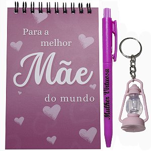 Kit 10 Lembrancinhas Caderneta Dia Das Mães Chaveiro Caneta